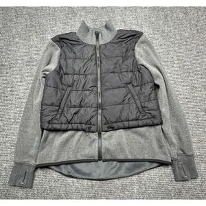 Athleta Jacket Womens Medium Gray Black Quilted Puffer Front Fleece Full Zip‎
